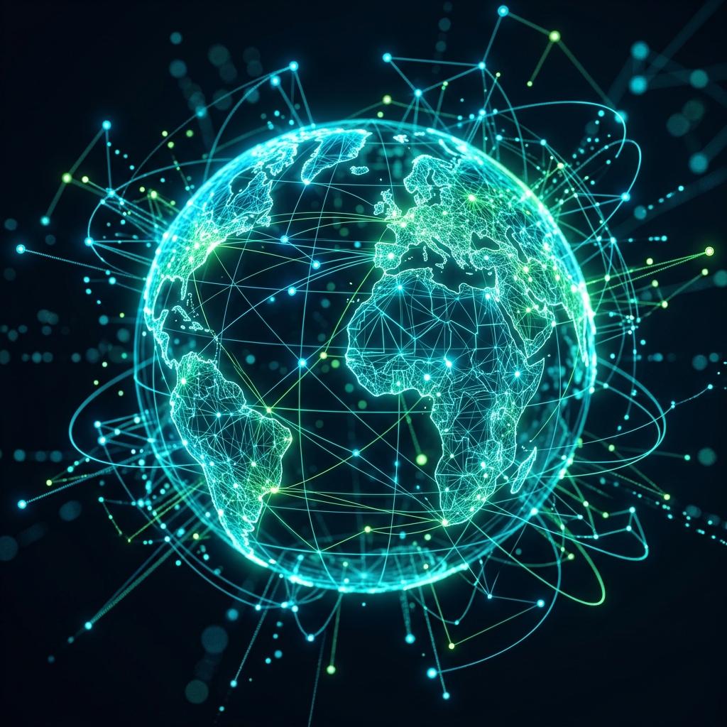Futuristic glowing wireframe globe